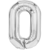 Balon din folie metalizata, flippy, figurina cifra, tema aniversare 40 cm, ambalaj individual, pai inclus, umflare cu aer sau heliu, argintiu, cifra 0