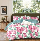 Cumpara ieftin Lenjerie De Pat Florina Xf066, Bumbac, 4 Piese, Fara Elastic, Imprimeu, Roz