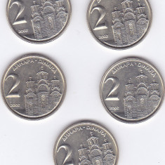 Moneda Iugoslavia 2 Dinari 2002 - KM#181 UNC ( cu luciu, din fisic - set x5 )