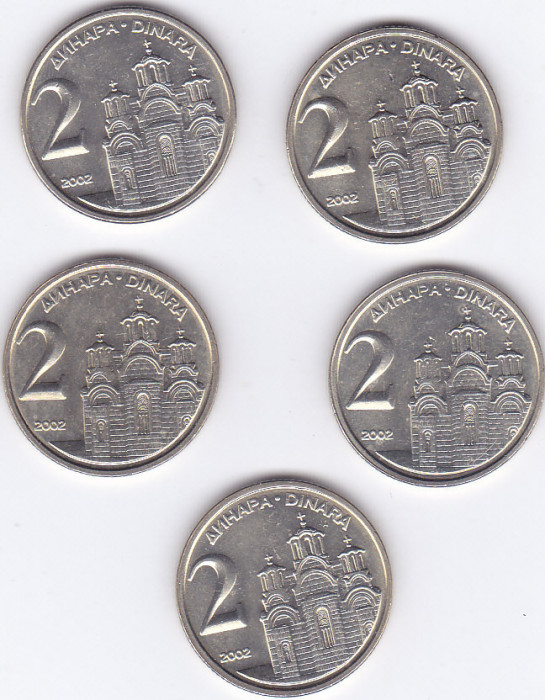 Moneda Iugoslavia 2 Dinari 2002 - KM#181 UNC ( cu luciu, din fisic - set x5 )