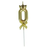 Lumanare pentru tort cifra 0, model coroana, gold, flippy, party