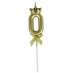 Lumanare pentru tort cifra 0, model coroana, gold, flippy, party