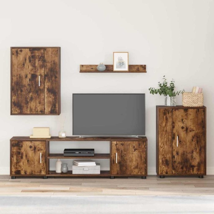 Set de 4 piese pentru cabinet TV Stejar fumat Lemn compozit