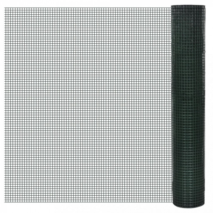 vidaXL Plasă de s&acirc;rmă găini, verde, 10 x 1 m, oțel galvanizat cu PVC