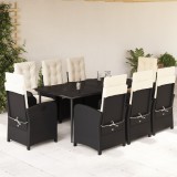 VidaXL Set mobilier de grădină cu perne, 9 piese, negru, poliratan