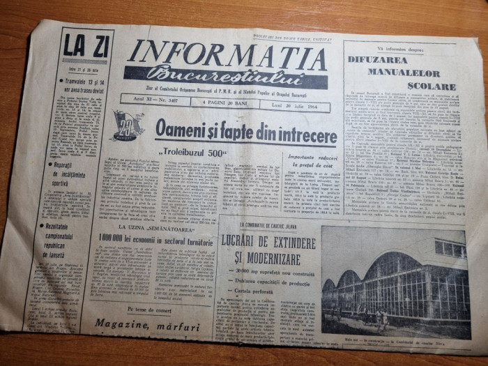informatia bucurestiului 20 iulie 1964-combinatul cauciuc jilava,festival mamaia