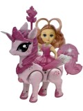 Set printesa cu unicorn albastru mergator, lumini si melodii, jucarie interactiva copii