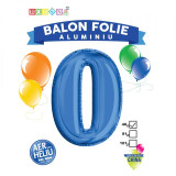 Balon, folie aluminiu, albastru, cifra 0, 40 cm, China