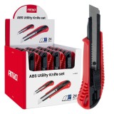Cutit universal AMiO cu maner ABS, lama 100x18x0,5 mm, set 24 bucati in Display Box, pentru hartie, folie, carton si plastic