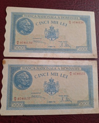 Romania 5000 lei 20.03.1945 consecutive foto