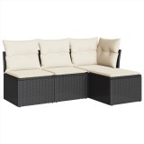 Set mobilier de gradina cu perne, 4 piese, negru, poliratan