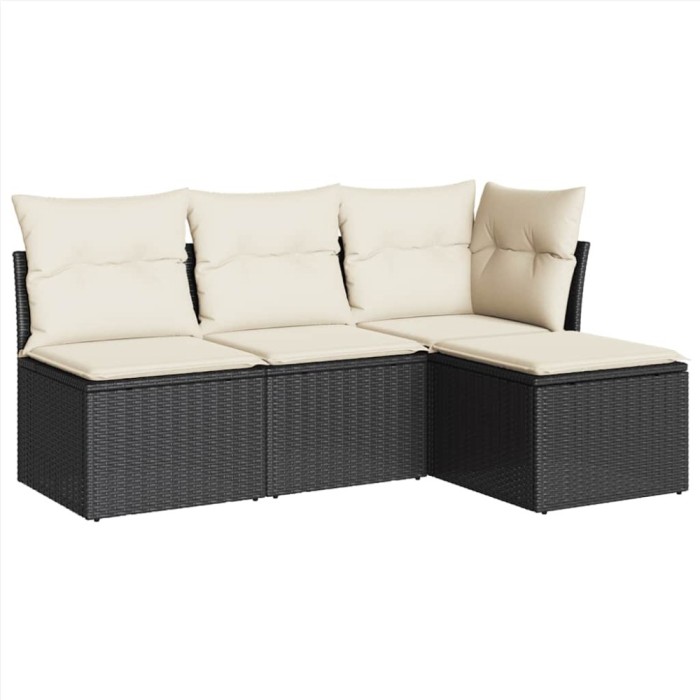 Set mobilier de gradina cu perne, 4 piese, negru, poliratan