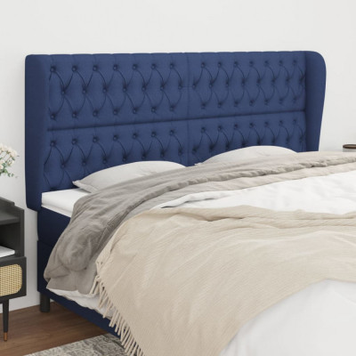 vidaXL Tăblie de pat cu aripioare, albastru, 183x23x118/128 cm, textil foto