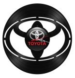 Ceas de perete decorativ realizat din disc de vinil, Model Toyota Logo cu scris rosu, Negru, 30 cm
