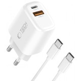 Incarcator Retea Cu Cablu USB-C Tech-Protect NCA20, 20W, 3A, 1 x USB-A - 1 x USB-C, Alb