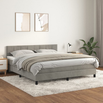 vidaXL Pat box spring cu saltea, gri deschis, 180x200 cm, catifea foto