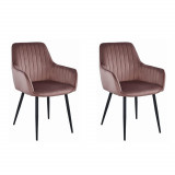 Cumpara ieftin Set 2 scaune bucatarie/living, Artool, solden, catifea, metal, roz si negru, 55x45.5x83.5 cm