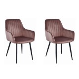 Set 2 scaune bucatarie/living, Artool, Solden, catifea, metal, roz si negru, 55x45.5x83.5 cm, Leobert