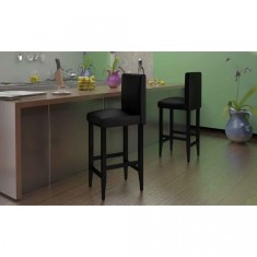 Scaune de bar, 4 buc., piele artificială, negru foto