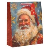 Sacosa cadou de Craciun vintage cu Mos Craciun si glitter holografic, 26x10x32cm, CMCLASS