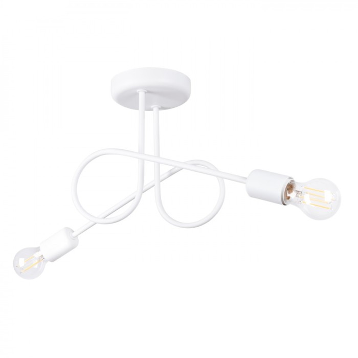 Candelabru Loop Alb Din Oțel Cu 2 Becuri Neregulate Minimalist De Interior