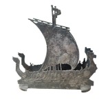 SUPORT ȘERVEȚELE / SCRISORI VECHI DIN METAL ARGINTAT &Icirc;N FORMĂ DE CORABIE VIKINGĂ
