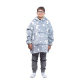 Patura cu maneci, Grey Moon, tip Hanorac, ultra usor si calduros, fosforescenta, cu buzunar tip cangur, manseta elastica, Flanel &amp;amp; Polar, 75 cm