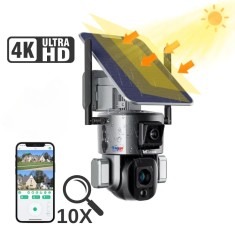 Camera Supraveghere Exterior Wireless 4K Ultra HD, Dual Camera 4MP+4MP, 10X Optical ZOOM, Incarcare Solara, Rotire Din Aplicatie, Rezistenta La Apa IP