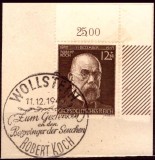 Timbru Germania 1943 - Centenar Robert Koch, Colț de Coală cu Marcaj 25.00, Ștampilă Specială (Mi. 864) -A222