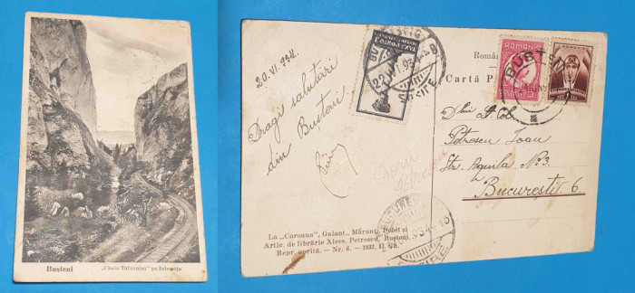 Carte Postala veche circulata anul 1934 Busteni ,,Cheia Tatarului&#039;&#039; pe Ialomita
