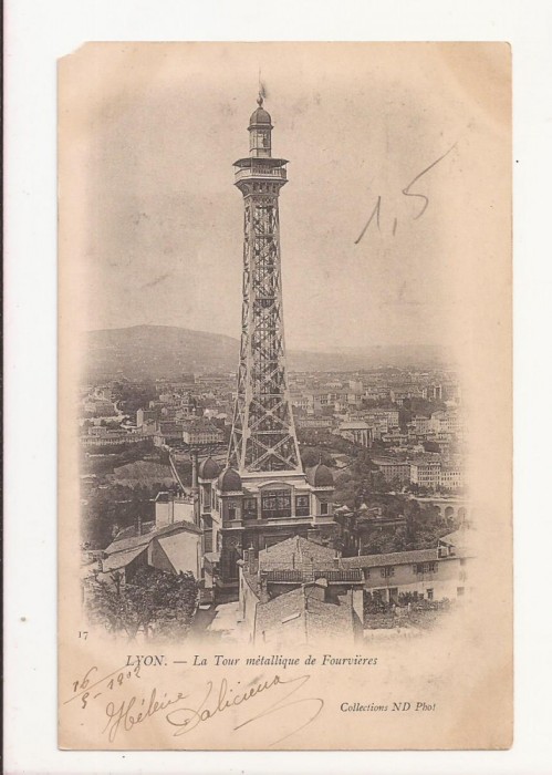 FV5-Carte Postala- FRANTA-Lyon, La Tour metallique de Fourvieres, circulata 1902