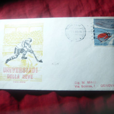 Plic FDC 1966 Italia Sporturi Iarna , circulat , cu 1 timbru Bob