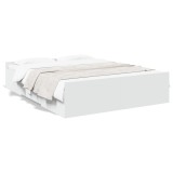 Cadru Pat Gossi 150x200 cm Alb Lucios cu Sertare, Lemn Prelucrat