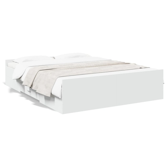Gossi cadru pat cu sertare alb extralucios 150x200 cm, lemn prelucrat
