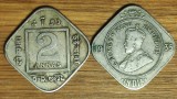 India Britanica - set raritati coloniale - 2 anna / annas 1918 + 1935 - ambele variante, cu si fara punct