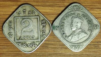 India Britanica - set raritati coloniale - 2 anna / annas 1918 + 1935 - ambele variante, cu si fara punct foto