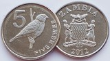 1674 Zambia 5 Ngwee 2012 Zambezi Indigobird km 205 UNC, Africa