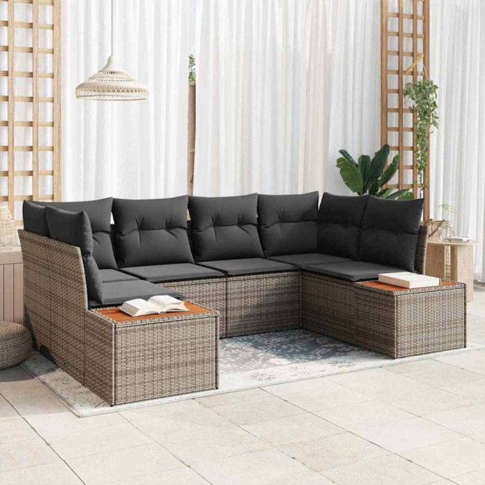vidaXL Set de canapele pentru grădină cu pernă 6 pcs Gri Rattan poli 3348155