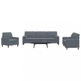 VidaXL Set de canapele cu perne/rulouri, 3 piese, gri &icirc;nchis, catifea