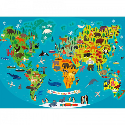 Puzzle Harta Lumii Cu Animale, 150 Piese foto