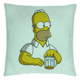 Perna Decorativa, Model Simpsons Homer, 40x40 cm, Verde Menta, Husa Detasabila, Burduf