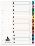Index carton Q-Connect A4 numerotat 1-12 alb margine color 170g/mp