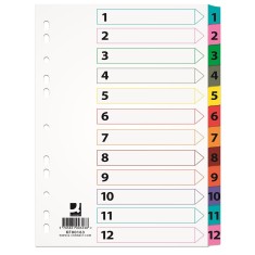 Index carton Q-Connect A4 numerotat 1-12 alb margine color 170g/mp