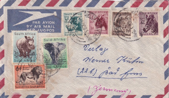 FILATELIE TEMATICA - PLIC AFRICA DE SUD TEMATICA FAUNA AIRMAIL