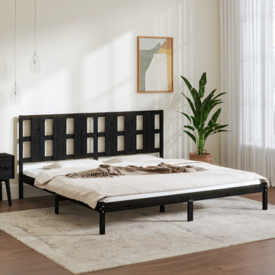 Cadru de pat Super King, negru, 180x200 cm, lemn masiv GartenMobel Dekor foto
