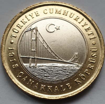 1 Lira 2022 Turcia, 1915 Canakkale Bridge, unc foto