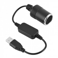 Cablu adaptor Usb 2.0 la priza 12V bricheta auto soclu mama 30 cm, negru foto