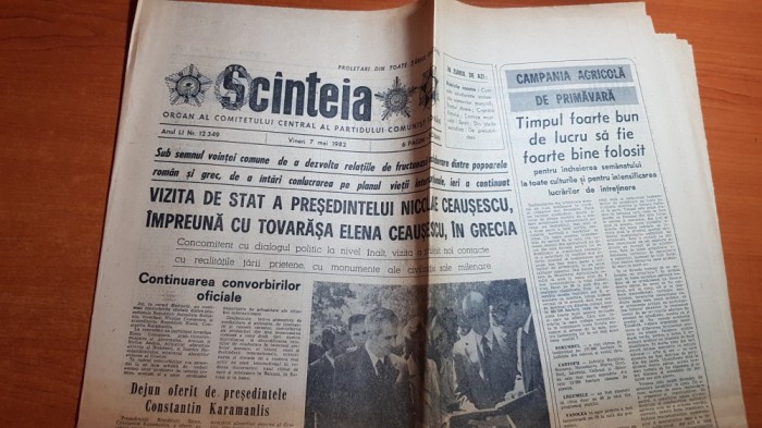 scanteia 7 mai 1982- ceausescu in grecia,art. si foto calimanesti caciulata