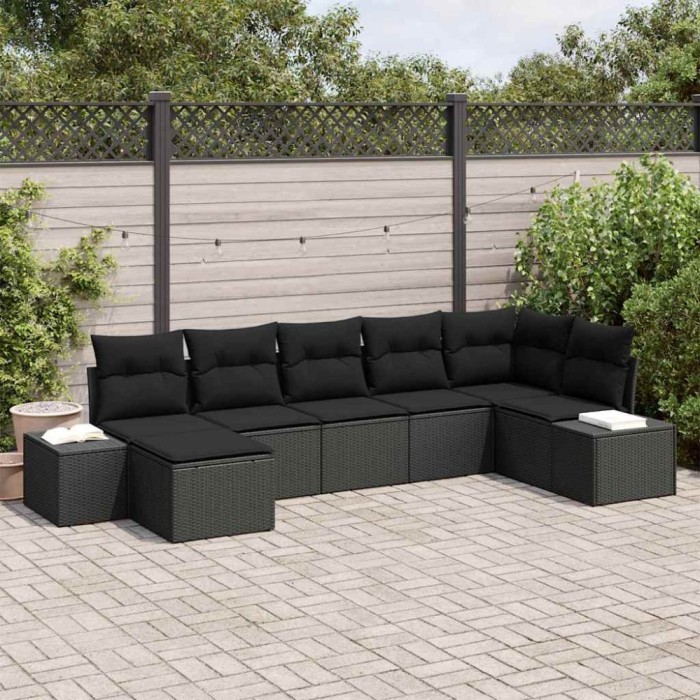 vidaXL Set de canapele pentru grădină cu pernă 7 pcs Negru Rattan poli 3347153