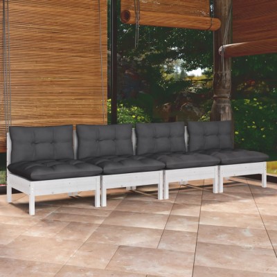 vidaXL Canapea grădină cu 4 locuri, cu perne antracit, lemn masiv pin 3096125 foto
